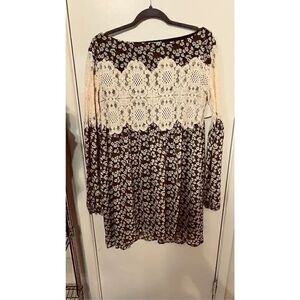 Judith March Floral Lace Shift Dress Boho Size S